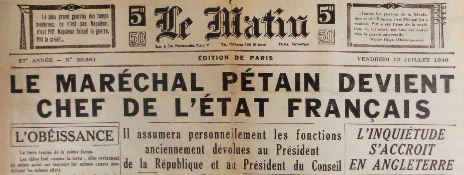 1940 Etat FrançaisLeMatin 11juillet1940