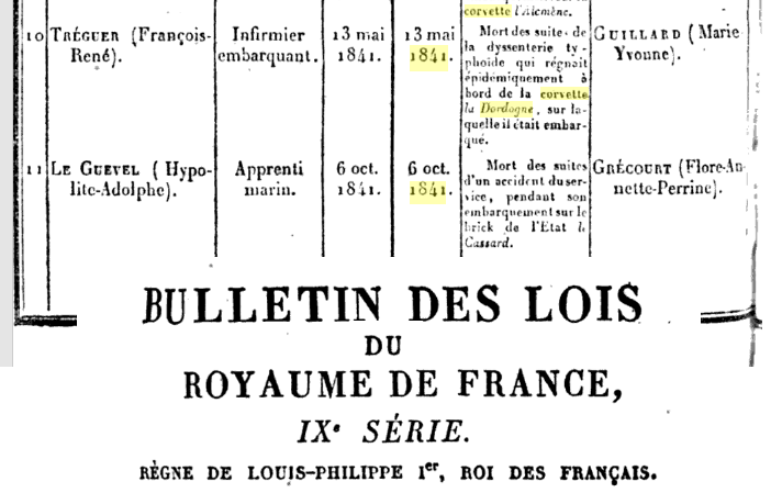1841 MAHE Jean Pierre dysenterie