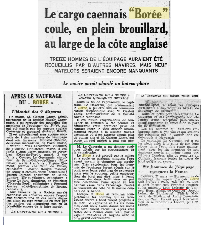 1936 mars 28 Naufrage Borée LE FRANC