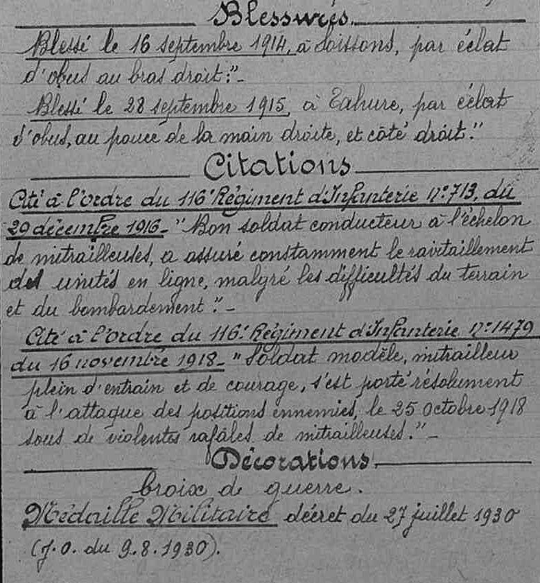 1918 DEAJAN citation Blessure
