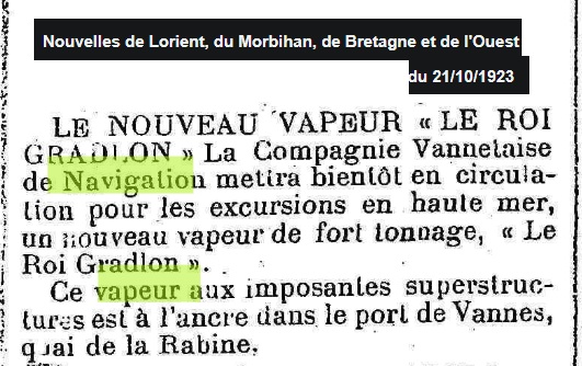 1923 10 Roi Gradlon arrivée
